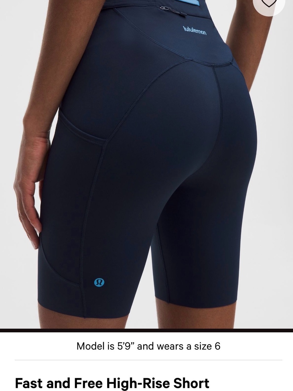 NWT—$84 LULULEMON Fast & Free High-Rise Short 8” *Drawcord, Sz 6, Club Blue/OAVE - Picture 7 of 13